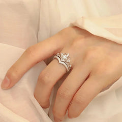 Stainless Steel Crystal Crown Adjustable Ring Vintage Rings Set
