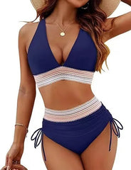 Summer Beachwear Women Textured Bikini Set Wide Shoulder Swimwear