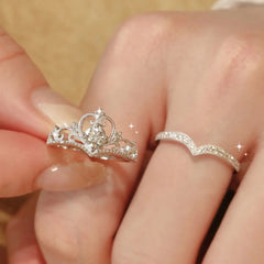 Stainless Steel Crystal Crown Adjustable Ring Vintage Rings Set