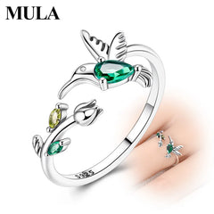 Sterling Silver Rings Tulip Hummingbird Adjustable Opening Rings