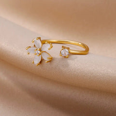 Opal Daisy Flower Rings for Women Opening Adjustable Gold Jewelry