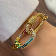 1 PC Gold Colorful Diamond Oval Buckle Bracelet, Paired with Gold Heart
