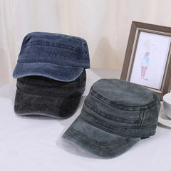 Fashion Washed Cotton Flat Top Cap Adjustable Outdoor Sun Caps