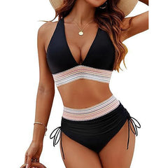 Summer Beachwear Women Textured Bikini Set Wide Shoulder Swimwear