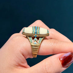 Vintage Oval Sea Blue Crystal Rings Natural Stone White For Woman