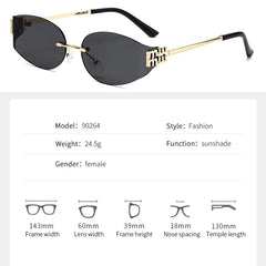 Rimless Oval Sunglasses Women UV400 Oversized Gradient Goggles Female