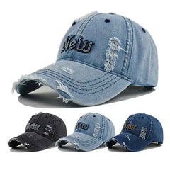 Unisex High Quality Vintage New York NY Denim Baseball Cap with Distressed
