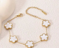 3pcs 18K Gold Plated 304 Stainless Steel Women's Clover Bracelet