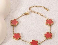 3pcs 18K Gold Plated 304 Stainless Steel Women's Clover Bracelet