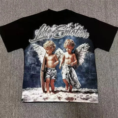 2026 new Street mixed fashion angel print short-sleeved T-shirt