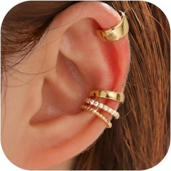 4 Pairs Ear Cuffs Non Piercing - 14K Gold Plated Ear Cuff Earrings Set