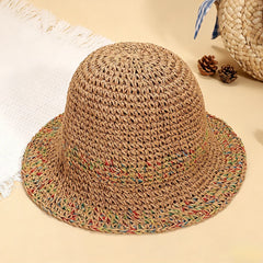 Women's Foldable Straw Sun Hat, Wide Brim Crochet Bucket Hat