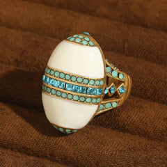 Vintage Oval Sea Blue Crystal Rings Natural Stone White For Woman