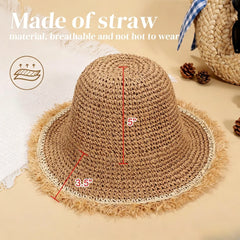 Women's Foldable Straw Sun Hat, Wide Brim Crochet Bucket Hat