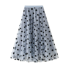 Women Elegant Lace Skirt Medium Long A Line Skirt Love Prints