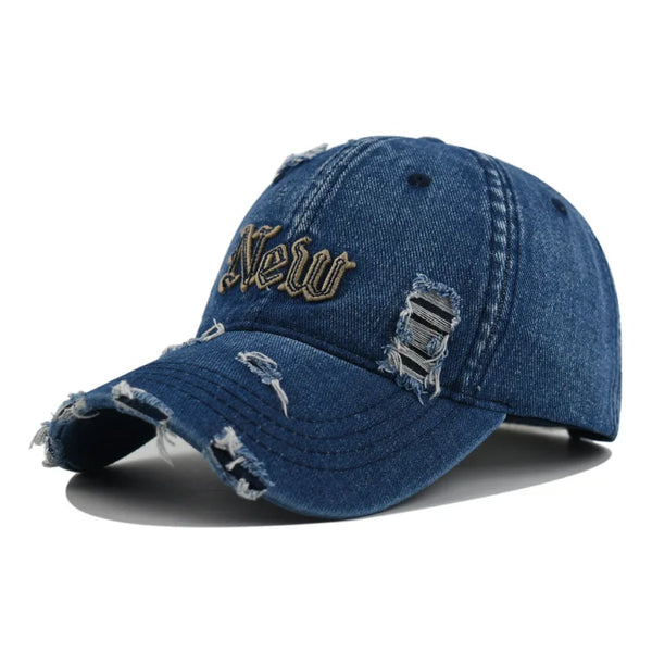 Unisex High Quality Vintage New York NY Denim Baseball Cap with Distressed