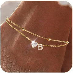 Waterproof CZ Ankle Bracelets for Women Heart Anklets Chain Beach Jewelry