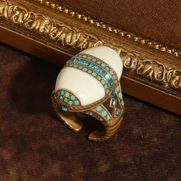 Vintage Oval Sea Blue Crystal Rings Natural Stone White For Woman