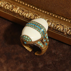 Vintage Oval Sea Blue Crystal Rings Natural Stone White For Woman