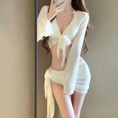 Women's Long Sleeve Knit Bikini Set, Pure Sexy Push-Up Swimsuit