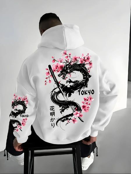 Men Women Anime Dragon Sakura Print Hoodie Sweatshirt Clothing