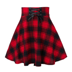 Women Plaid Skirts Spring Autumn High Waist Bandage Short Skirts