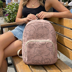 Gothic Skull Allover Print Women Fashion Backpack Corduroy Multi-pocket  Bag