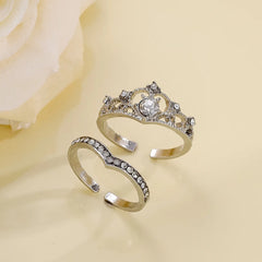 Stainless Steel Crystal Crown Adjustable Ring Vintage Rings Set