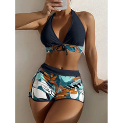Halter Bikini Set Short Swimsuit Women High Waist Swimwear Beachwear