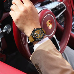 POEDAGAR Fashion Men Wristwatch Luminous Waterproof Leather Watches
