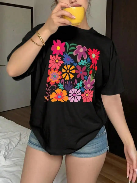 Floral Botanical Print Unisex Short Sleeve Tee Crew Neck Casual Daily Top