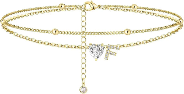 Waterproof CZ Ankle Bracelets for Women Heart Anklets Chain Beach Jewelry