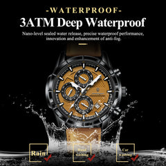 POEDAGAR Fashion Men Wristwatch Luminous Waterproof Leather Watches