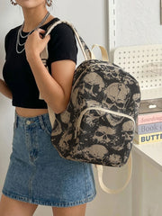 Gothic Skull Allover Print Women Fashion Backpack Corduroy Multi-pocket  Bag