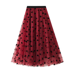 Women Elegant Lace Skirt Medium Long A Line Skirt Love Prints