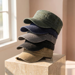 Fashion Washed Cotton Flat Top Cap Adjustable Outdoor Sun Caps