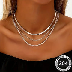 Stainless Steel High-Quality Minimalist Light Luxury Three-Layer Necklace