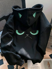 Cartoon Grumpy Cat Print Hoodie For Women Creative Sweatshirt