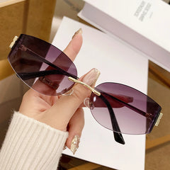 Rimless Oval Sunglasses Women UV400 Oversized Gradient Goggles Female