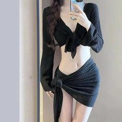 Women's Long Sleeve Knit Bikini Set, Pure Sexy Push-Up Swimsuit