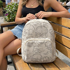 Gothic Skull Allover Print Women Fashion Backpack Corduroy Multi-pocket  Bag