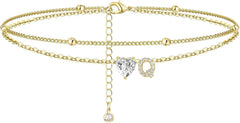 Waterproof CZ Ankle Bracelets for Women Heart Anklets Chain Beach Jewelry