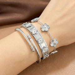 3pcs 18K Gold Plated 304 Stainless Steel Women's Clover Bracelet