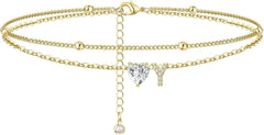 Waterproof CZ Ankle Bracelets for Women Heart Anklets Chain Beach Jewelry