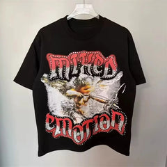 2026 new Street mixed fashion angel print short-sleeved T-shirt