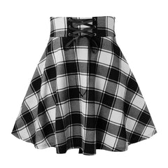 Women Plaid Skirts Spring Autumn High Waist Bandage Short Skirts