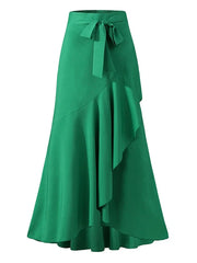 Women's Solid Color Ruffled Asymmetrical Hem Mermaid Long Skirt