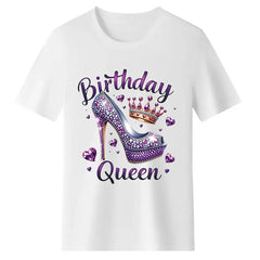 Birthday Queen Purple Rhinestone High Heel Crown Heart  T-Shirt