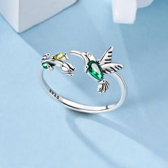 Sterling Silver Rings Tulip Hummingbird Adjustable Opening Rings
