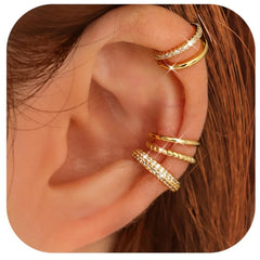 4 Pairs Ear Cuffs Non Piercing - 14K Gold Plated Ear Cuff Earrings Set